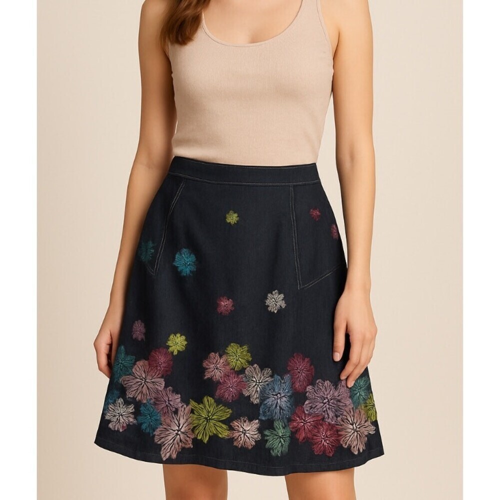 Anne Carson skirt Women's black casual skater skirt with embroidery floral SZ 8